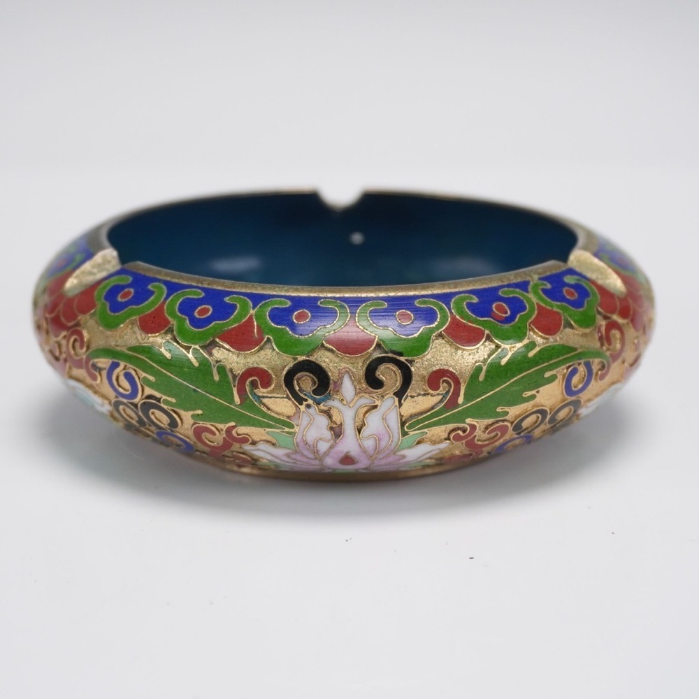 Antique‎ Chinese Cloisonne Enamel Ashtray with Floral Motifs